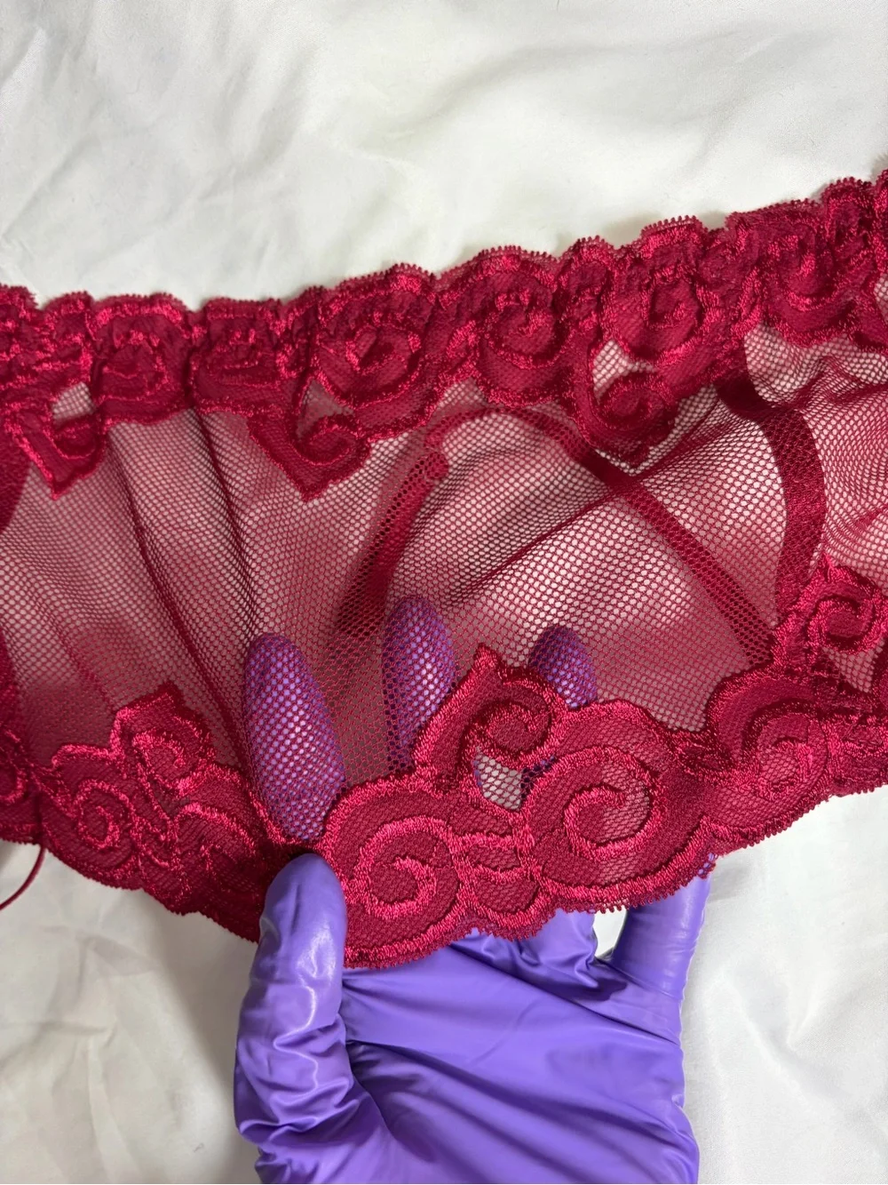 Avidlove red mesh embroidered sheer garter belt size XL